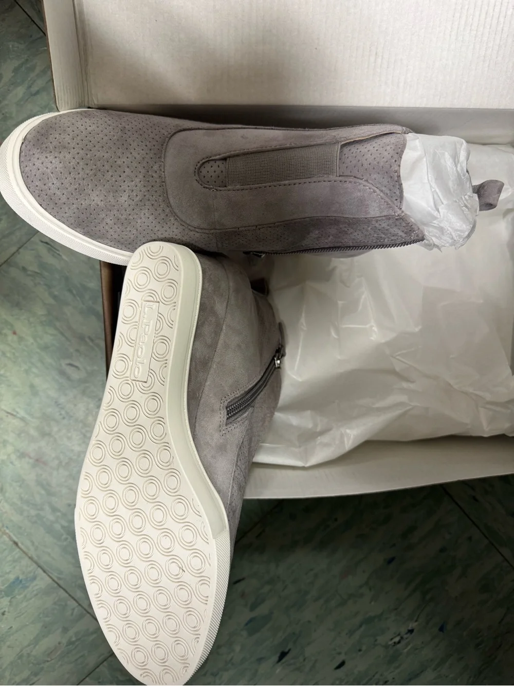 Linea Paolo Women’s Light Gray Suede Wedge Sneaker